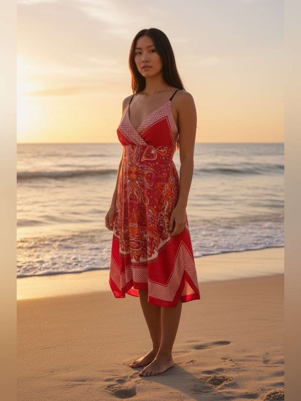 Sugar 17 Y2K Red Paisley Spaghetti-Strap Sequin Paisley Sundress